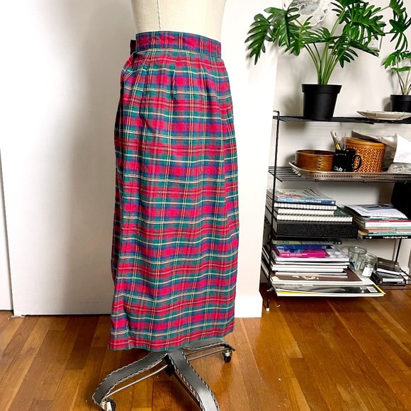 1980s vintage cotton plaid skirt - size 12 - Picture 3 of 10